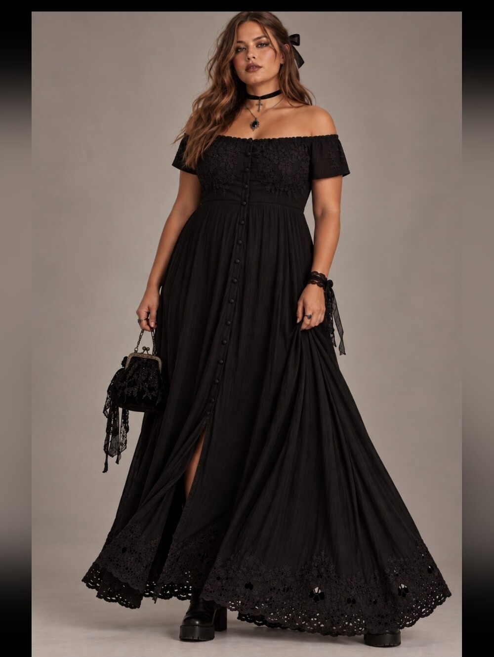 Torrid Black Off-Shoulder Maxi Dress - Black Embroidered Dress Size 3x